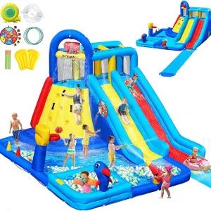 TOP10 어린이 워터슬라이드 추천 추천 모델 GYMMAL Water Bounce House 30 용 더블 슬라이드 롱 워터 슬라이드가 있는 초대형 풍선 바운시 캐슬 550W 에어 블로워 볼 피트 수영장 등반 파티 생일